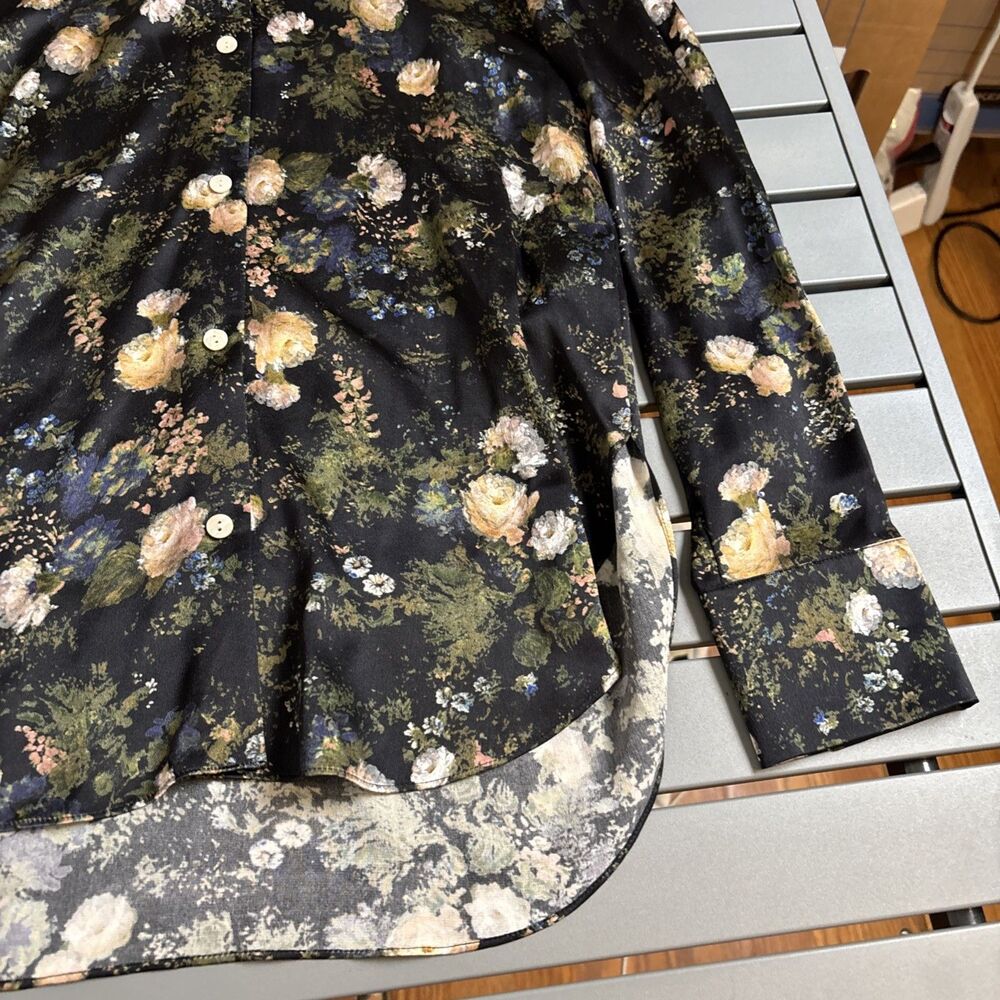 Vince Blouse Womens Size XS Floral 100% Silk Black Long Sleeve Collared - Picture 3 of 9